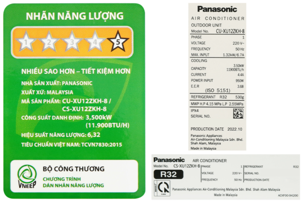 Máy lạnh Panasonic Inverter 1.5 HP CU/CS-XU12ZKH-8